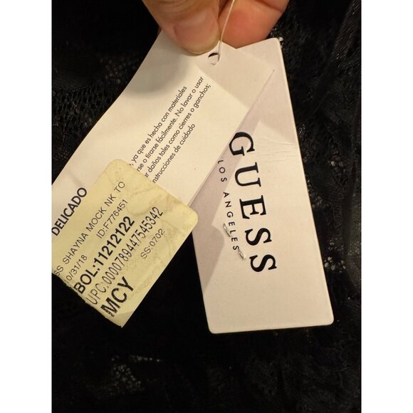 Guess Lace Black Short Sleeve Blouse Womens Size L Elegant Stretch Design - Picture 3 of 5